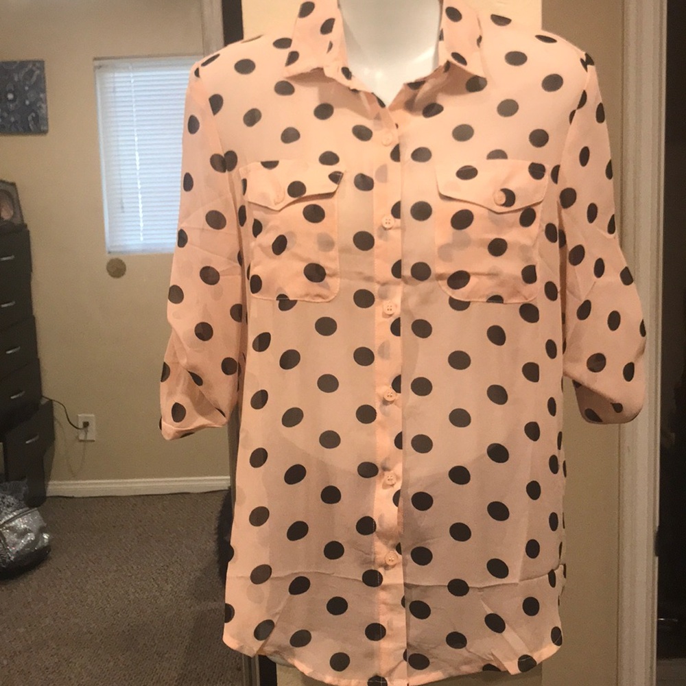 Light pink polka dot button down blouse